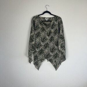 Vintage Magic Woman’s Tunic Paisley Green Bohemian Flared Sleeve Blouse Large